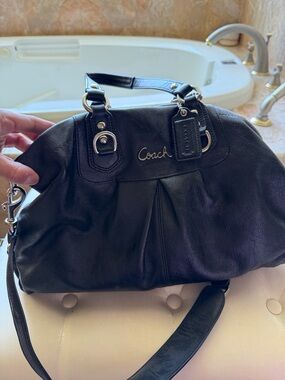 Coach Black Leather Pleated Shoulder Satchel